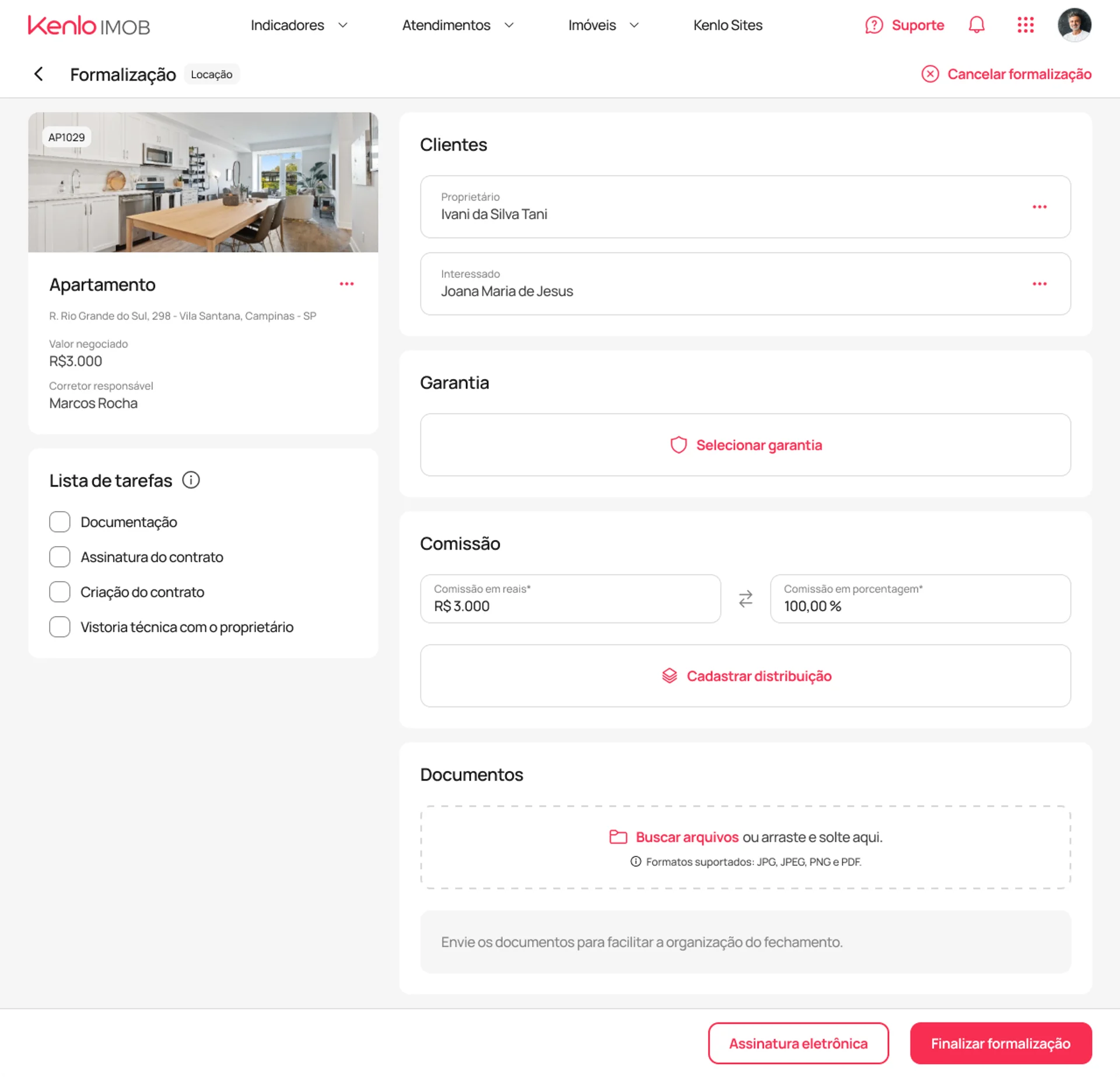 Nova tela de formalização