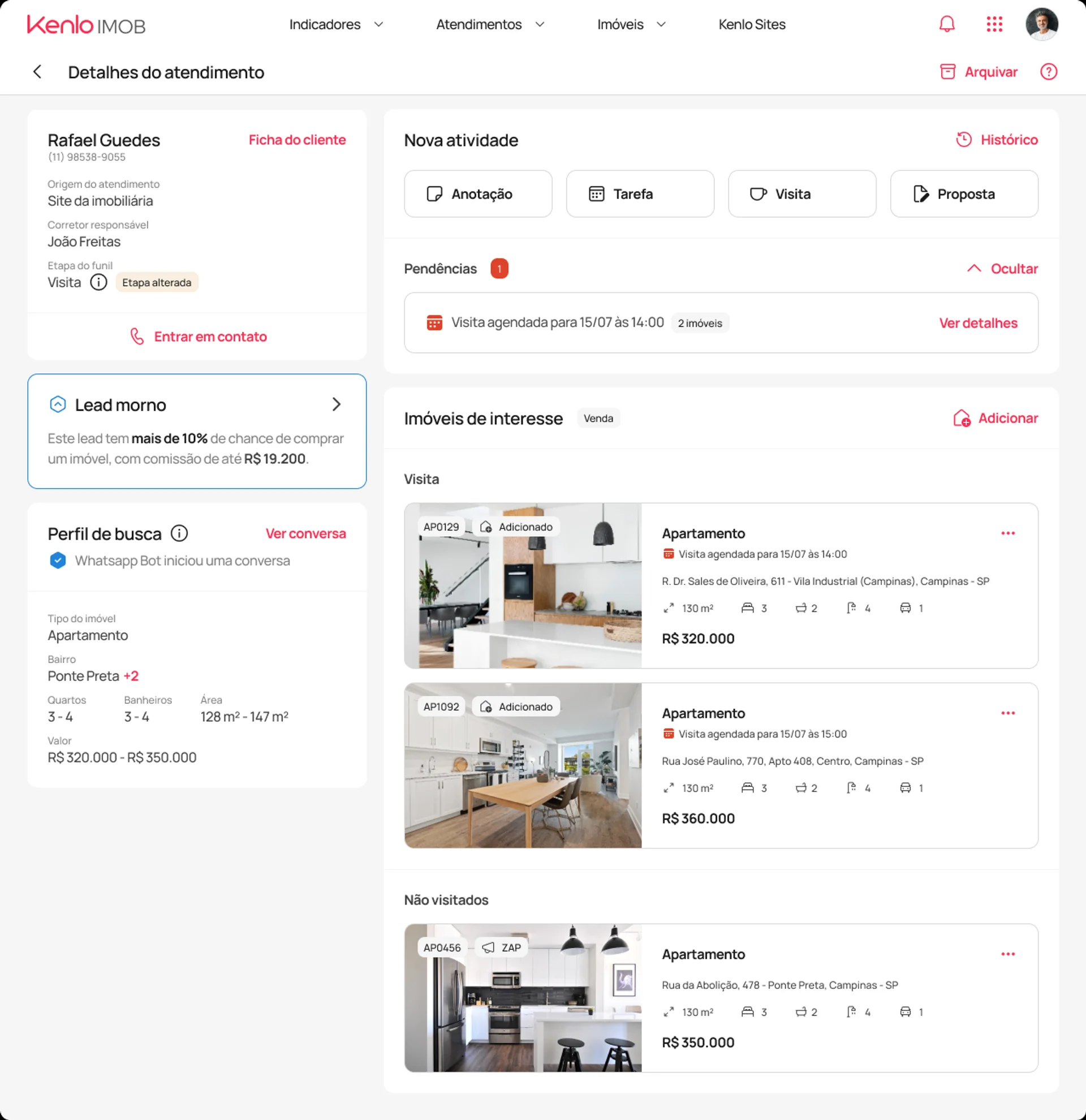 Tela de detalhes do atendimento unificado
