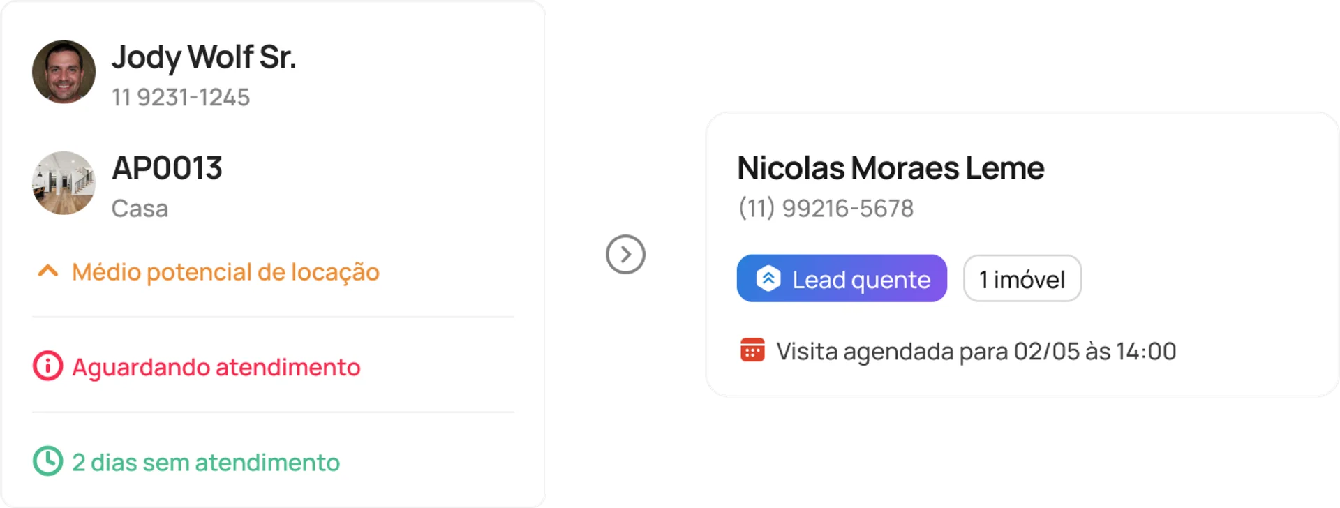 Comparação entre os cards da versão antiga e da versão nova