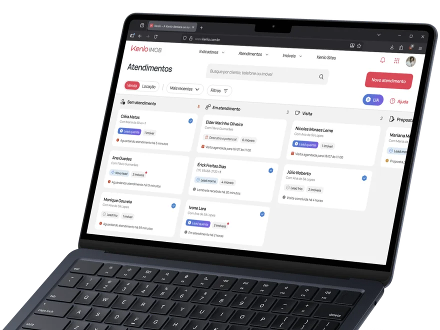 Tela do CRM unificado da Kenlo mostrando painel de atendimentos